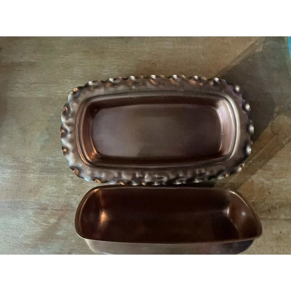 Gregorian Copper Butter Dish Hand Wrought Roses & Ruffles USA Glass Insert